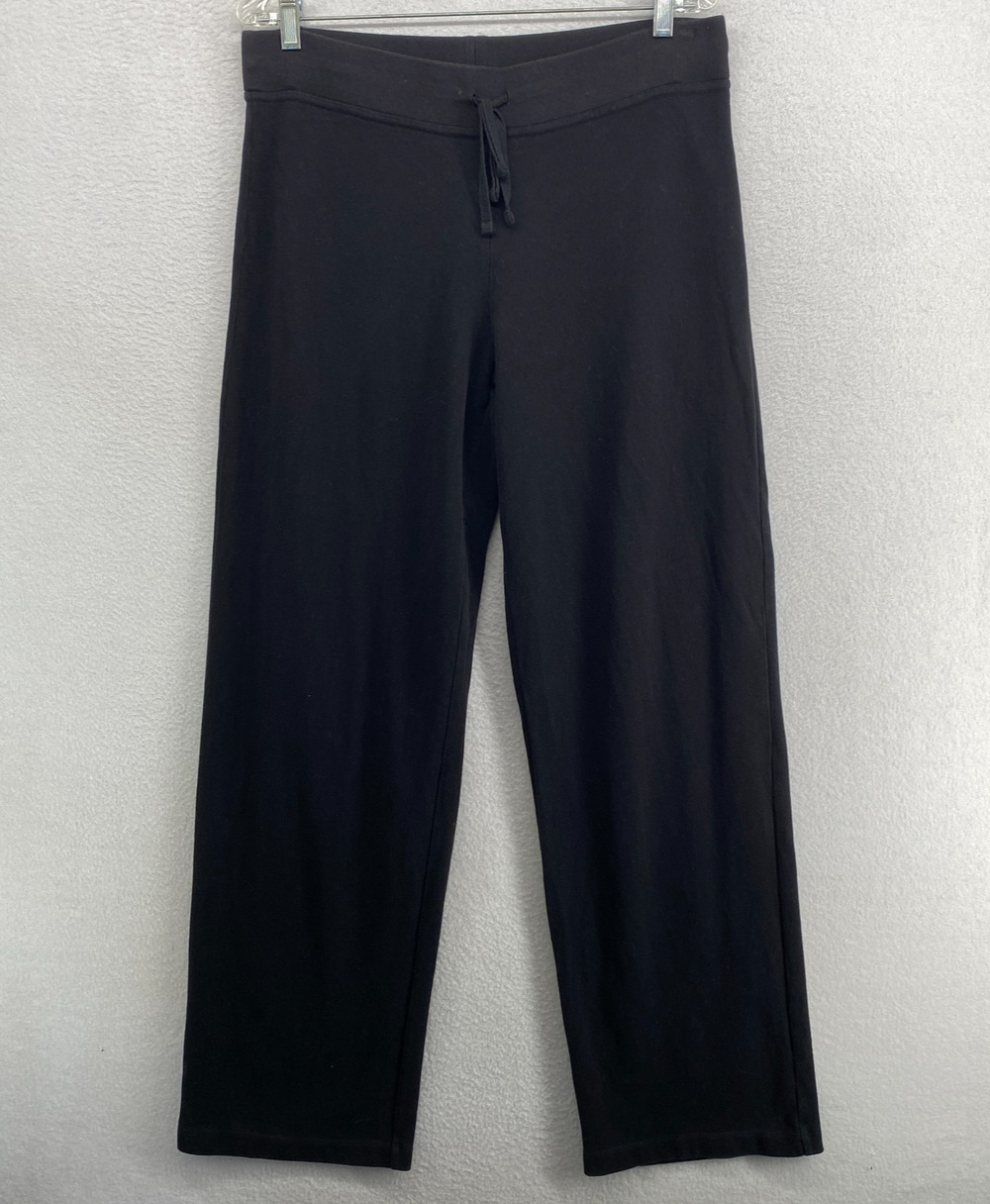 EILEEN FISHER Pants M Heavy Brushed Jersey Cotton Straight Drawstring Black
